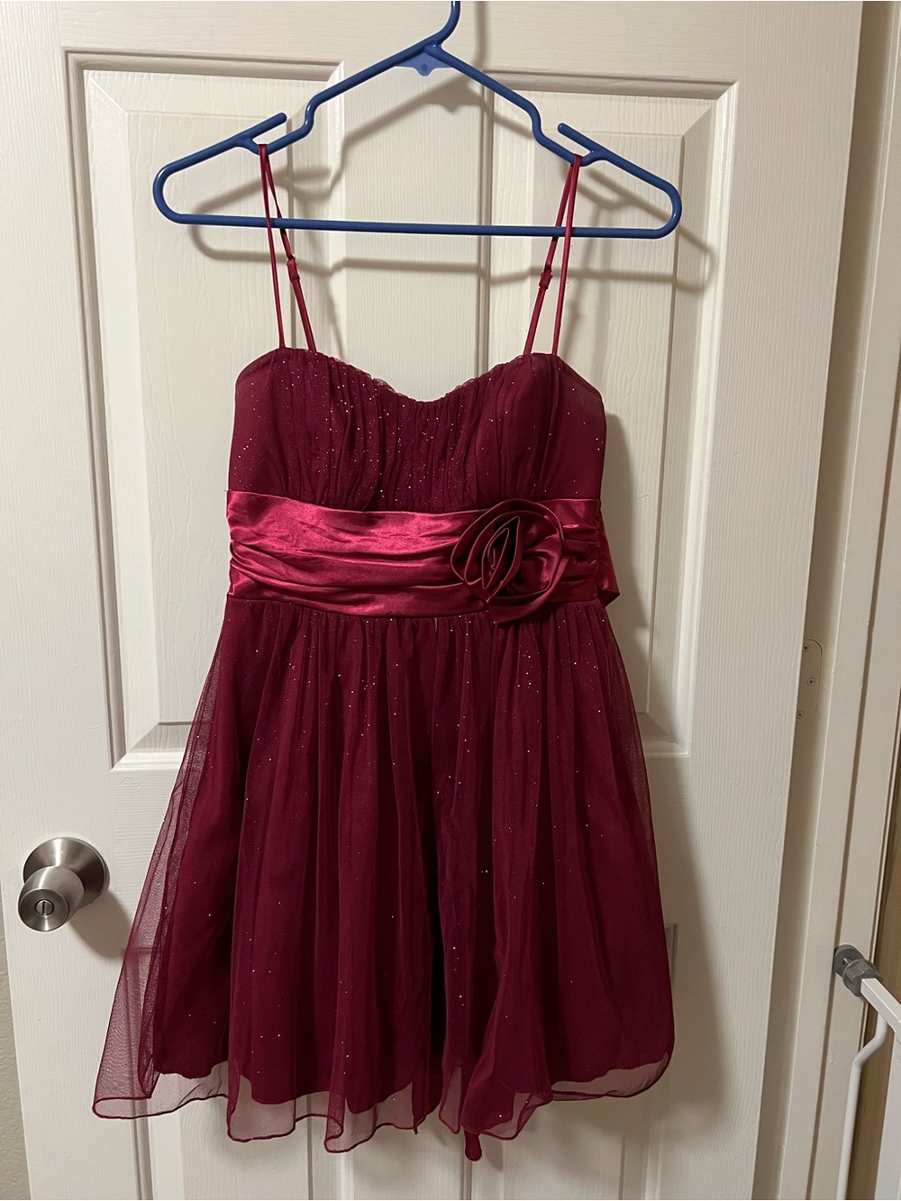 Speechless Sparkle Tulle Burgundy Party Dress with Satin Waistband